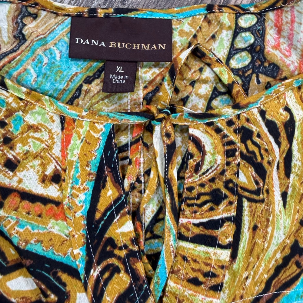 Dana Buchman Women’s Size XL Gold and Blue Paisley Button Top NWT - Picture 5 of 9
